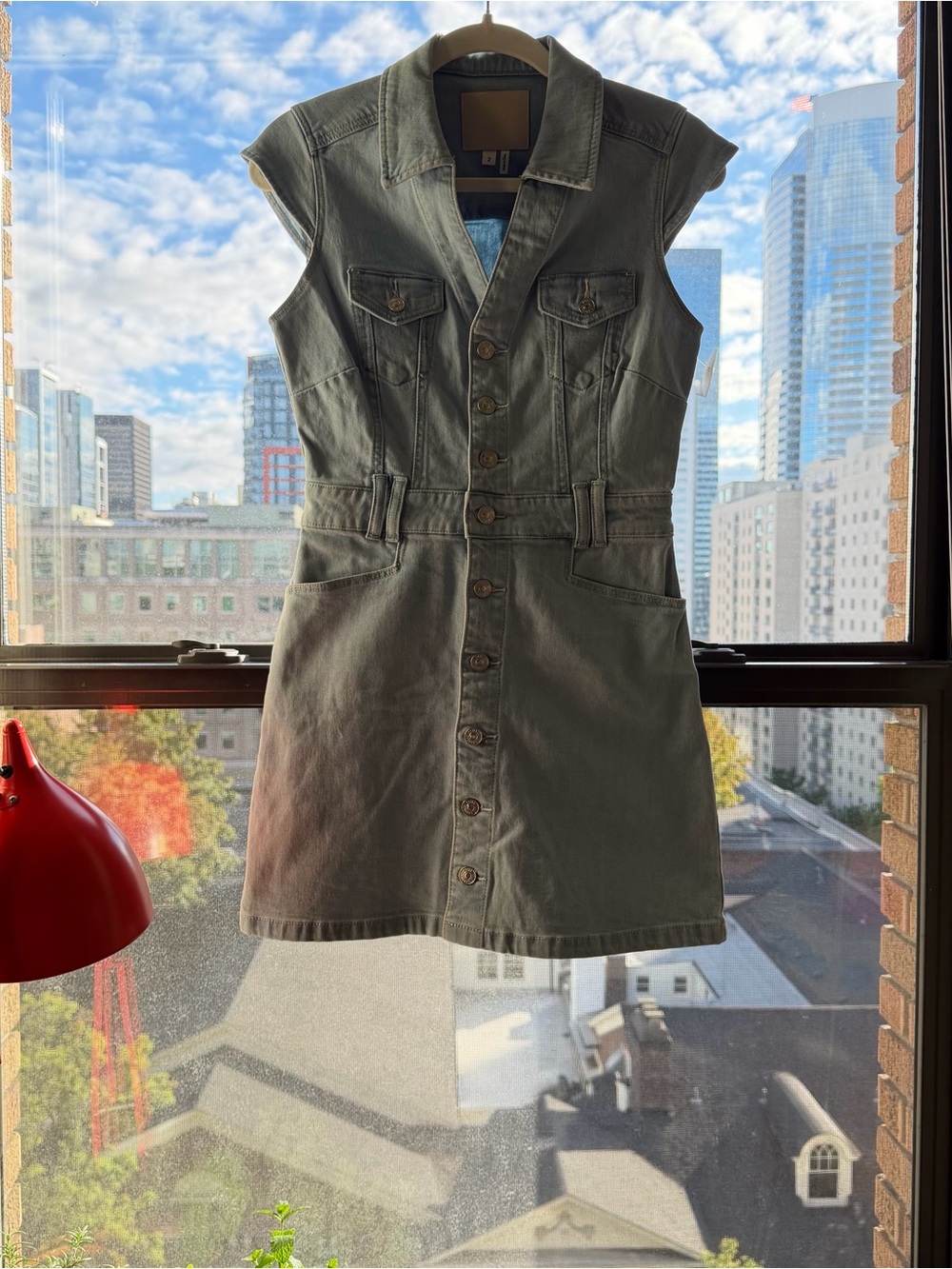 Sleeveless Button-Front Utility Dress